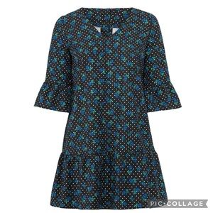 Draper James Eloquii Forget Me Dots Dress Black Floral Drop Waist Flounce 14